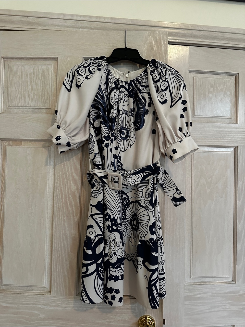 Ted Baker London Cream and Navy Floral Belted Mini Dress